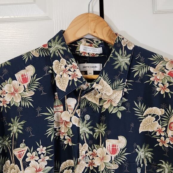 Pierre Cardin Mens Floral Button Front Shirt Size XXL Tropical Vacation Camp - Picture 7 of 10